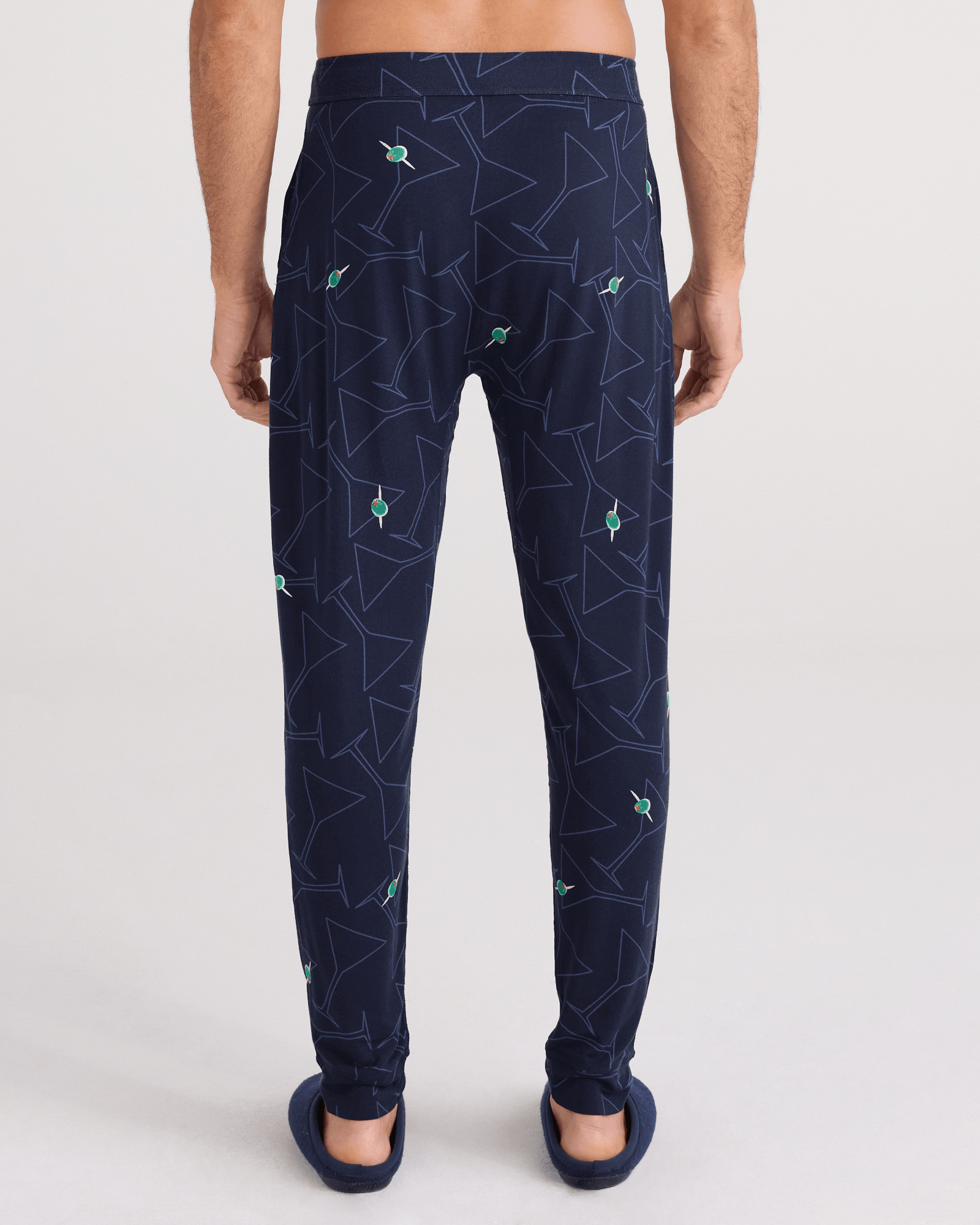 Back - Model wearing  Snooze Sleep Pant in Olive You Too-Maritime