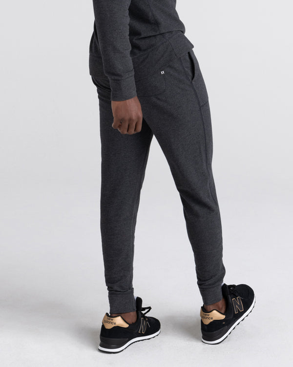 Back - Model wearing 3Six Five Pant in Black Heather