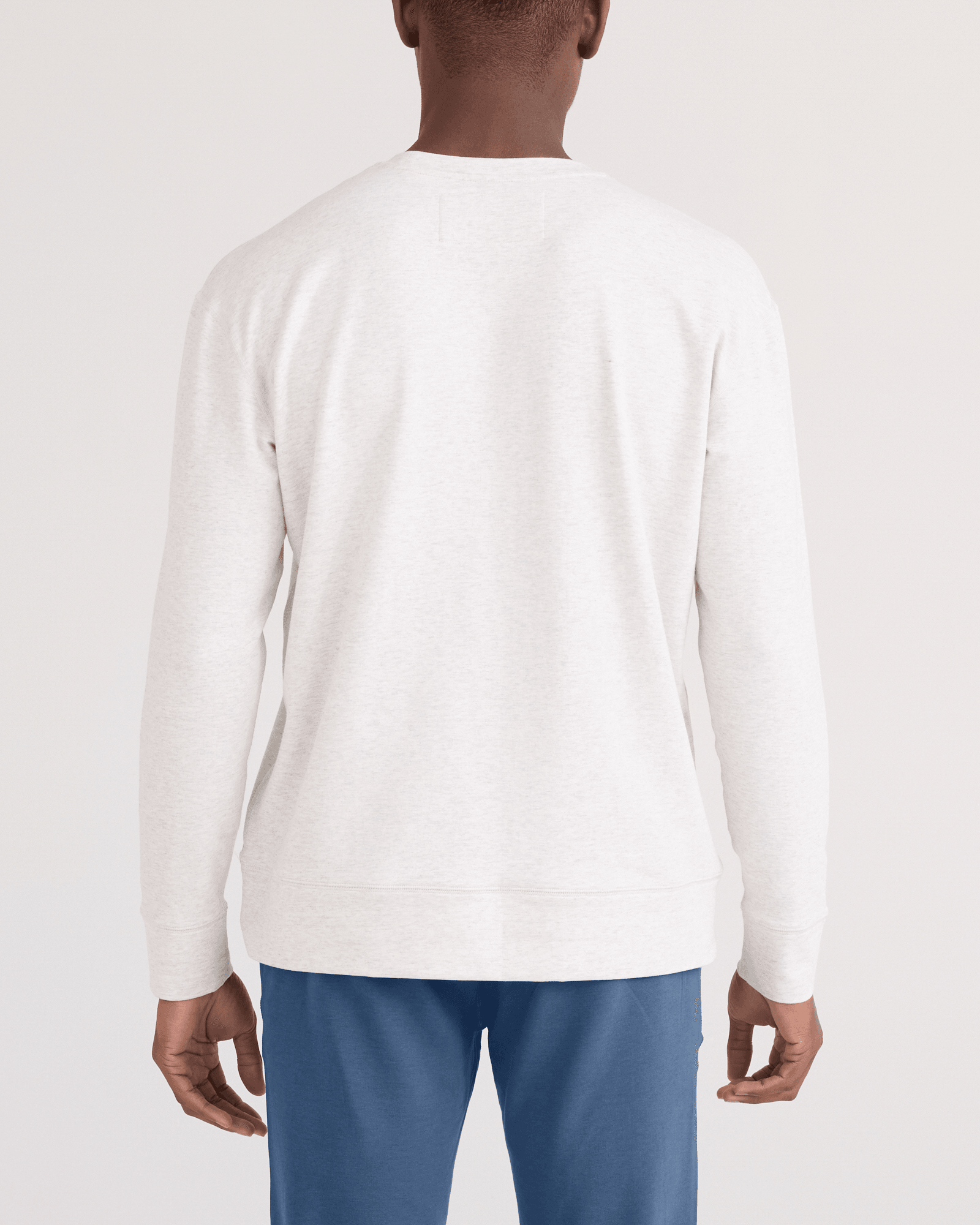 Back - Model wearing  3Six Five Long Sleeve Crew in Steel Heather