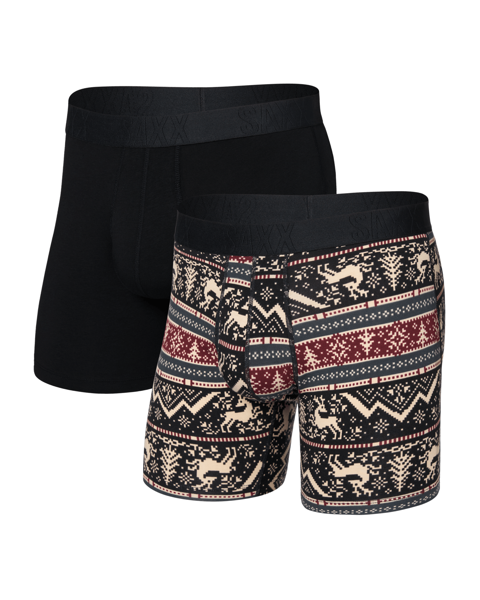 Front of  DropTemp Cooling Cotton Boxer Brief Fly 2 Pack in Caribou/Black