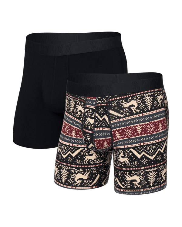 Front of  DropTemp Cooling Cotton Boxer Brief Fly 2 Pack in Caribou/Black