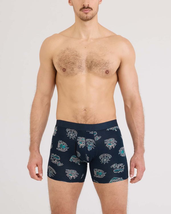 Front - Model wearing Droptemp Cooling Cotton Boxer Brief Fly in High Seas