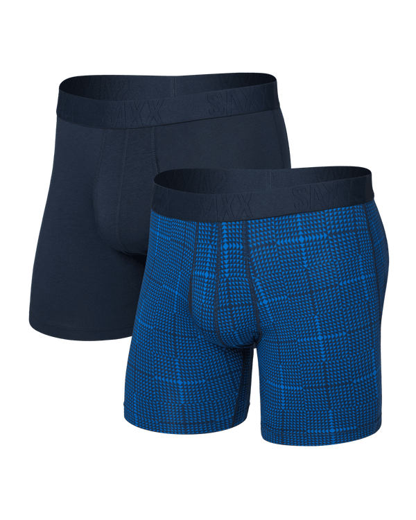 Front of  DropTemp Cooling Cotton Boxer Brief Fly 2 Pack in Rad Plaid/Dark Ink