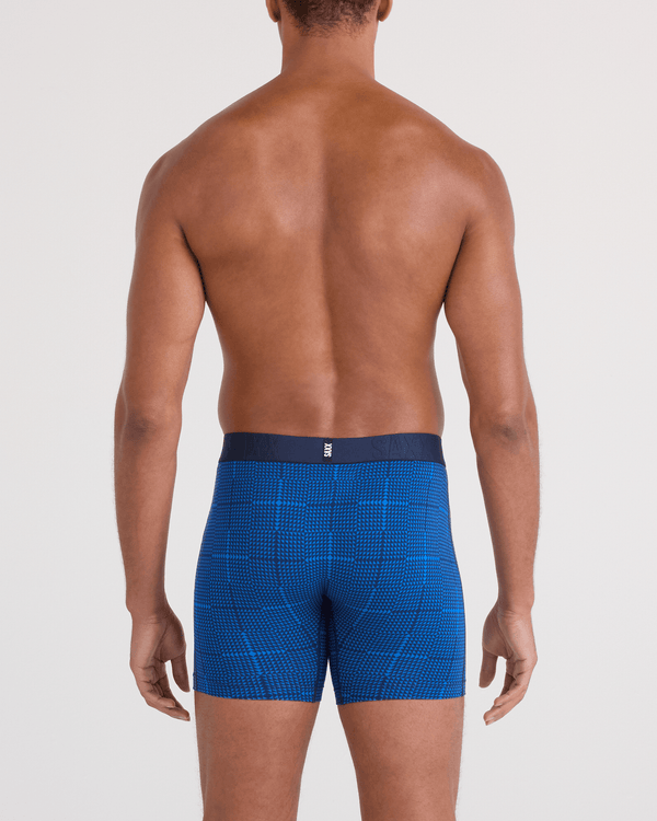 Back - Model wearing  DropTemp Cooling Cotton Boxer Brief Fly 2 Pack in Rad Plaid/Dark Ink