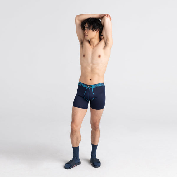 Front - Model wearing Sport Mesh Boxer Brief Fly 2 Pack in Navy Digi Dna/Black
