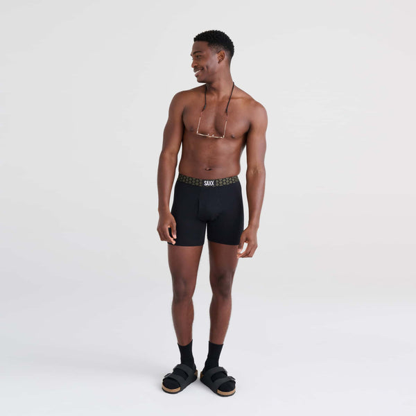 Front - Model wearing Ultra 2-Pack Boxer Brief in Sunrise Sunset/Check Waistband