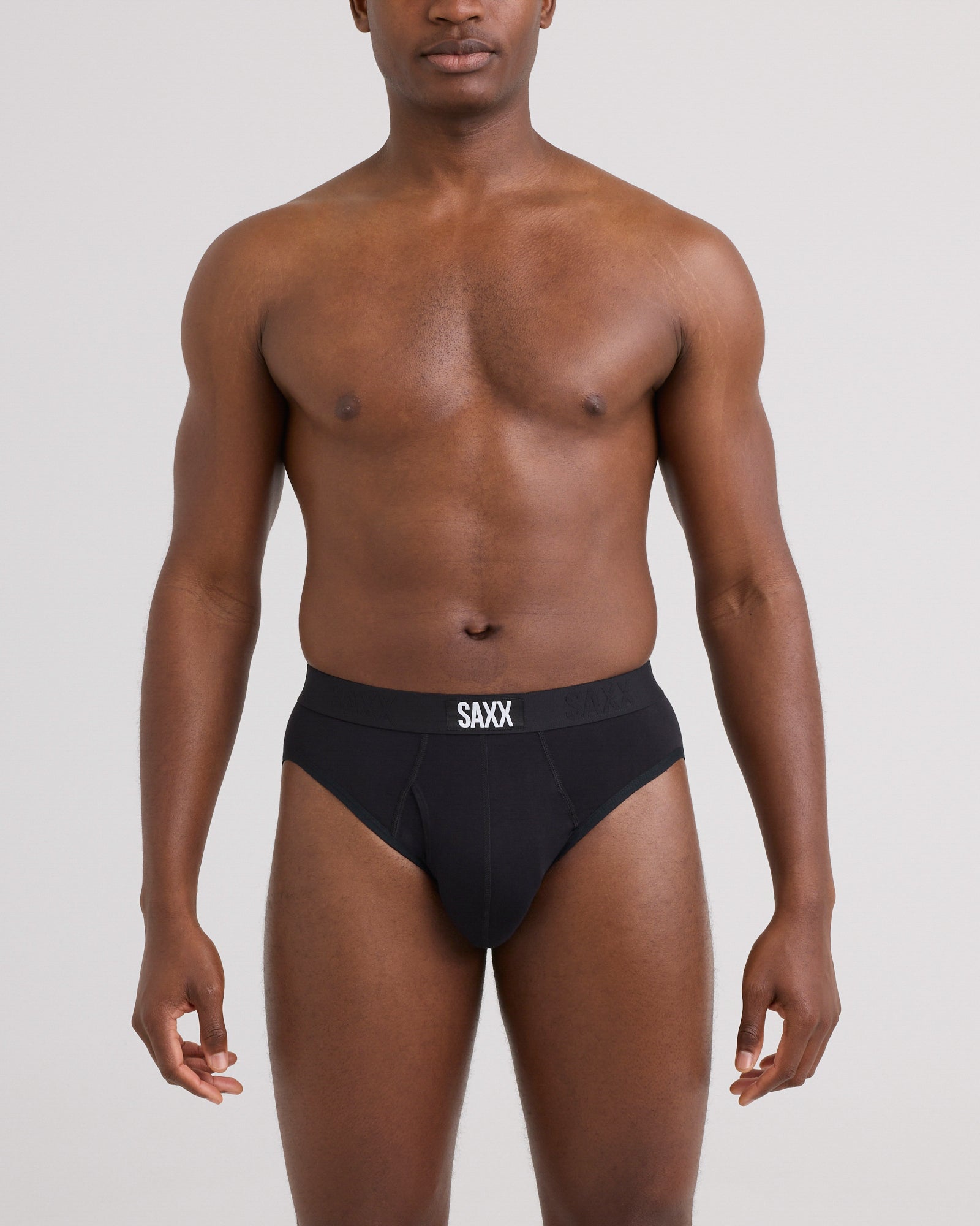 Front - Model wearing Ultra Super Soft Brief in Black