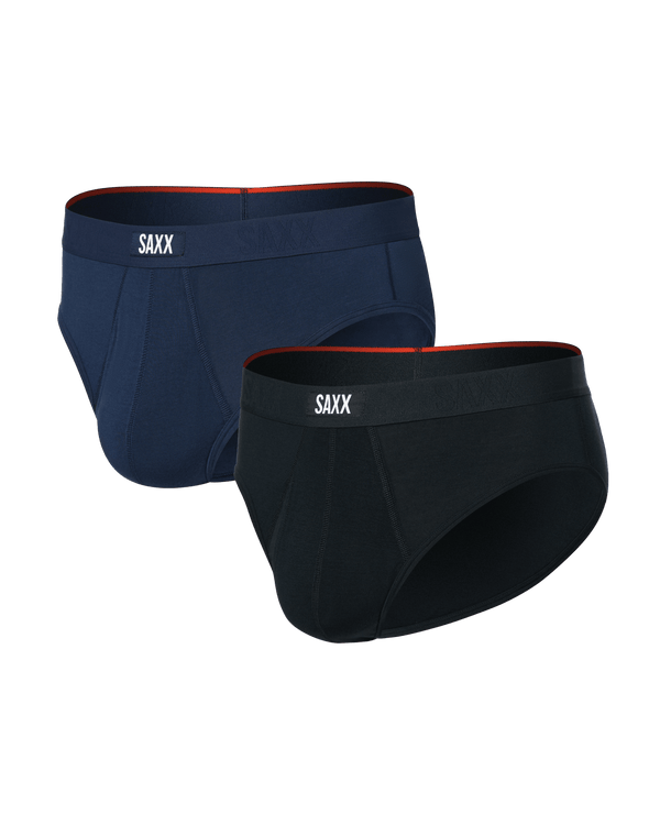 Front of Vibe Xtra Brief Fly 2 Pack in Black/Navy