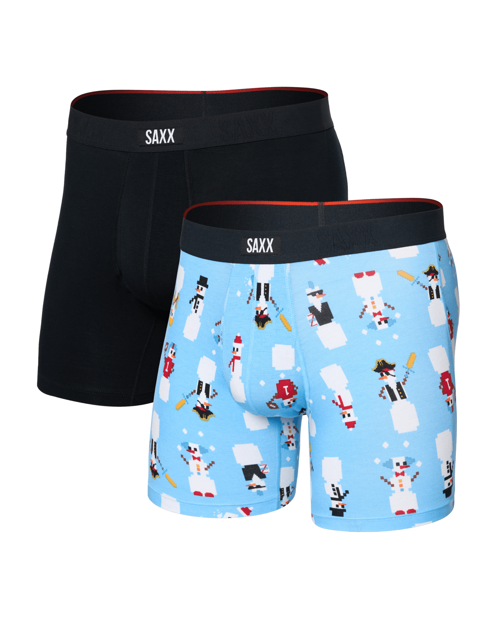 Front of  Vibe Xtra Soft Comfort Boxer Brief Fly 2 Pack in Frosty The Gamer/Black