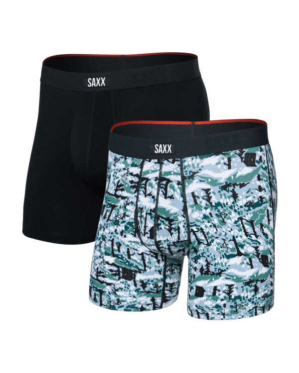 Front of  Vibe Xtra Soft Comfort Boxer Brief Fly 2 Pack in Snow Shadow/Black