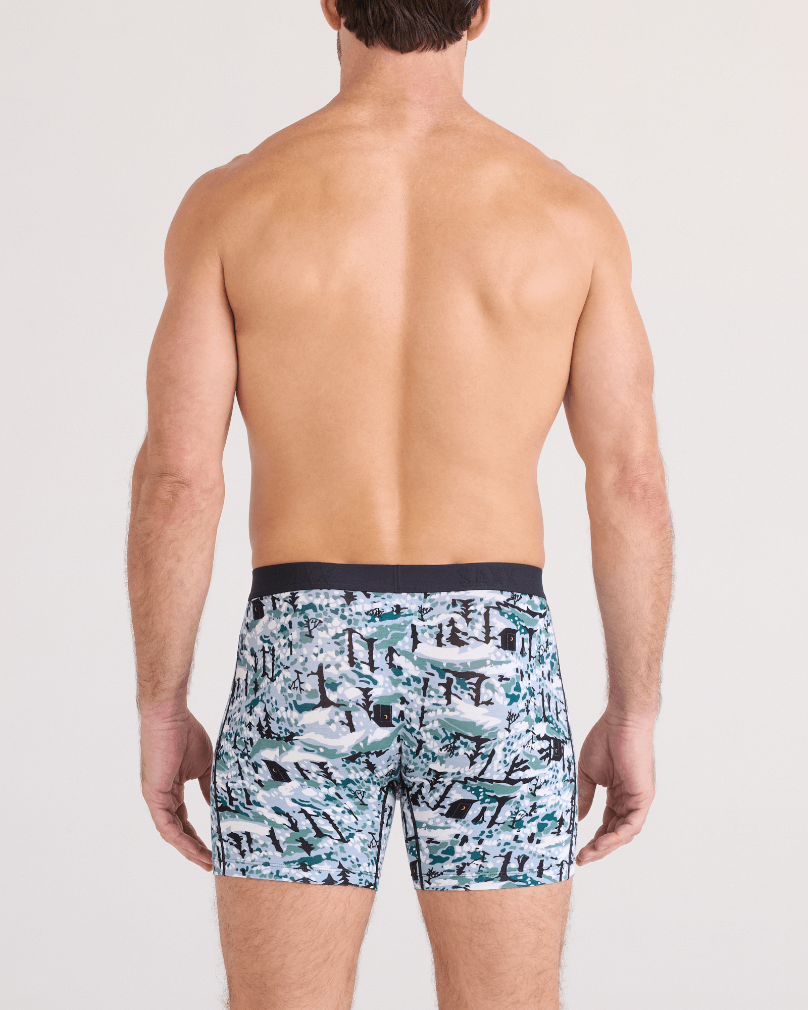 Back - Model wearing  Vibe Xtra Soft Comfort Boxer Brief Fly 2 Pack in Snow Shadow/Black