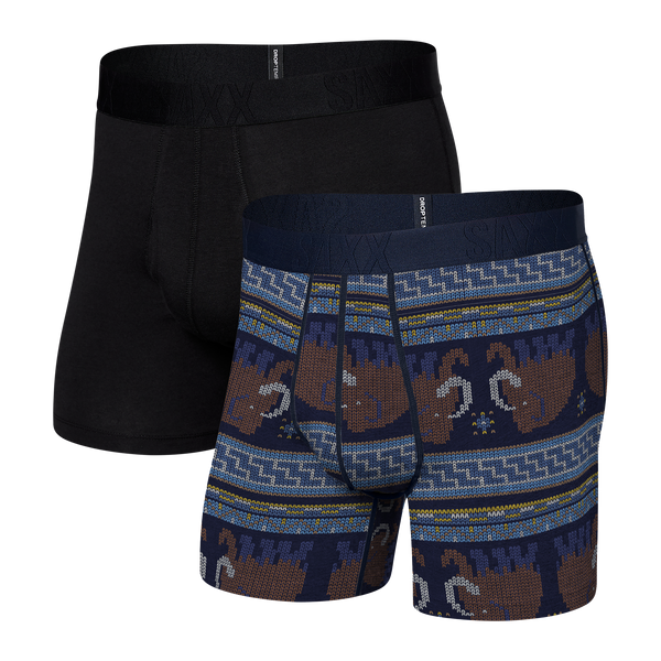 Front of DropTemp Cooling Cotton Boxer Brief 2-Pack in Woolly Mammoth Under Ice/ Black