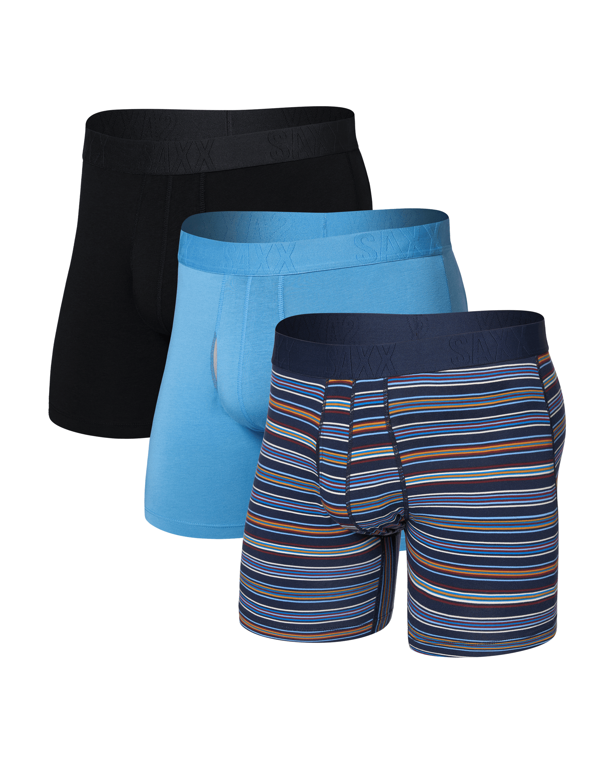 Front of Droptemp Cooling Cotton Boxer Brief Fly 3Pk in Vivid Stripe/Blue/Black