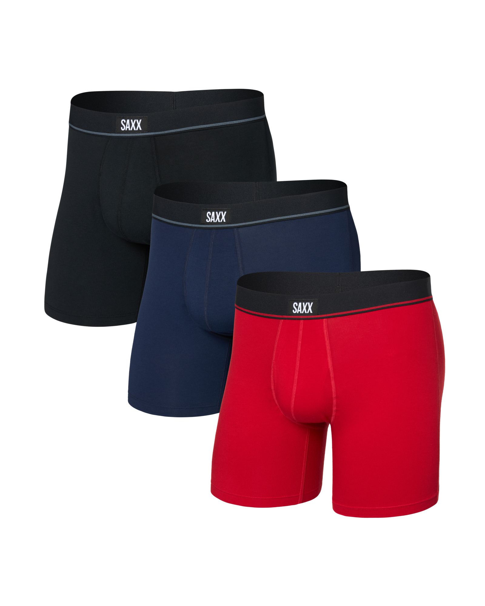 Front of Essential Cotton Boxer Brief (3 Pack) in Red/Maritime/Black

