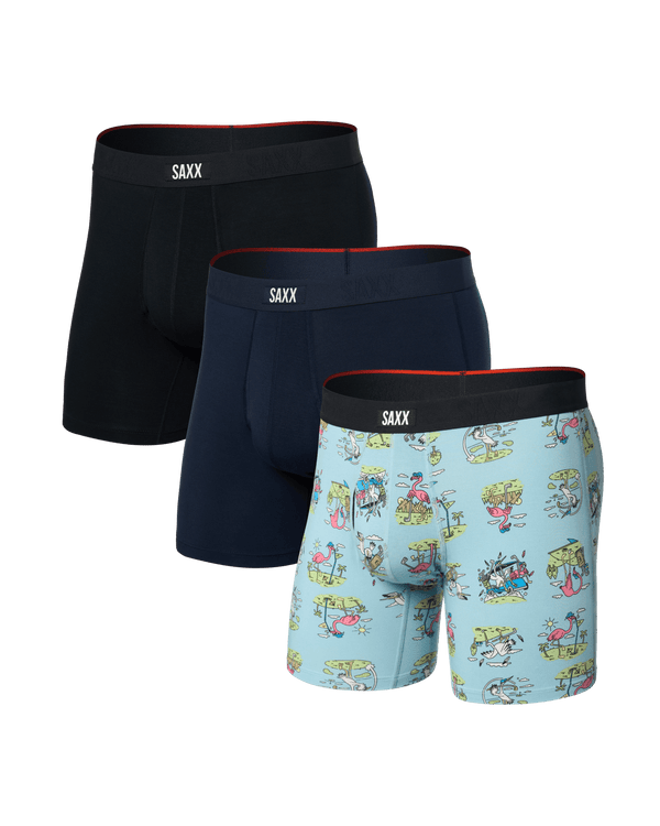 Front of Vibe Xtra Soft Comfort Boxer Brief Fly 3Pk in Birdie/Navy/Black