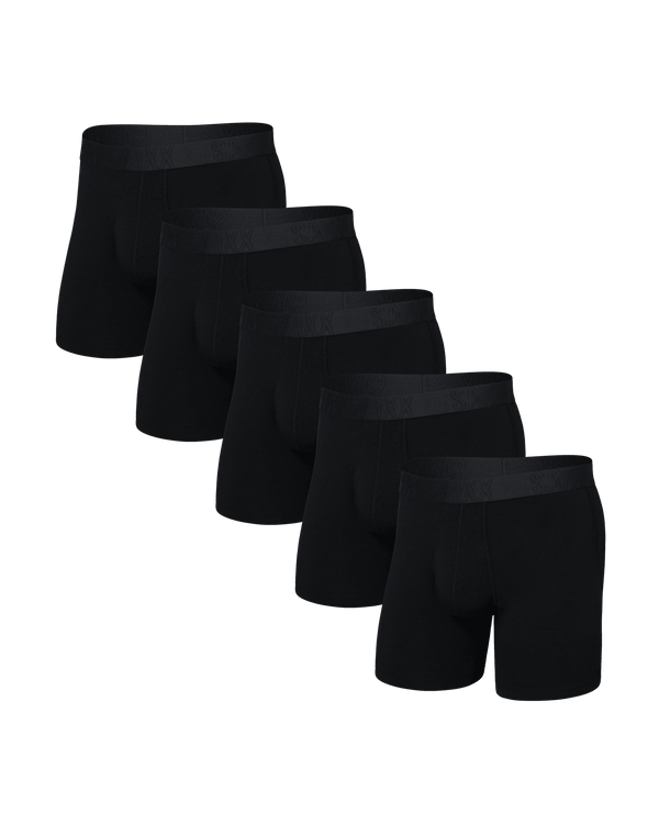 Front of  DropTemp Cooling Cotton Boxer Brief Fly 5 Pack in Black