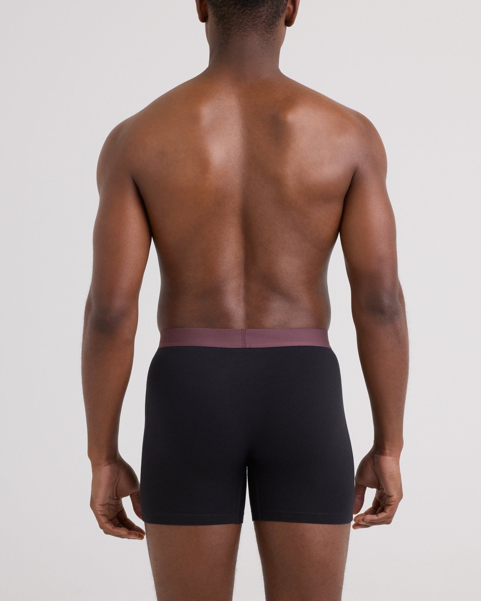 Back - Model wearing Non-Stop Stretch Cotton Boxer Brief 3 Pack in Black/Multi Waistband
