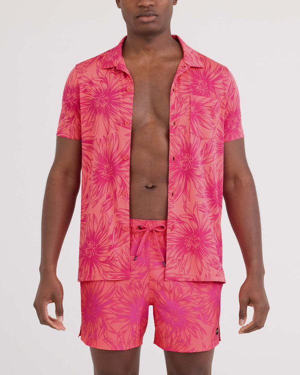 Front - Model wearing Droptemp Dry Resort Polo in Big Daisy-Gumball