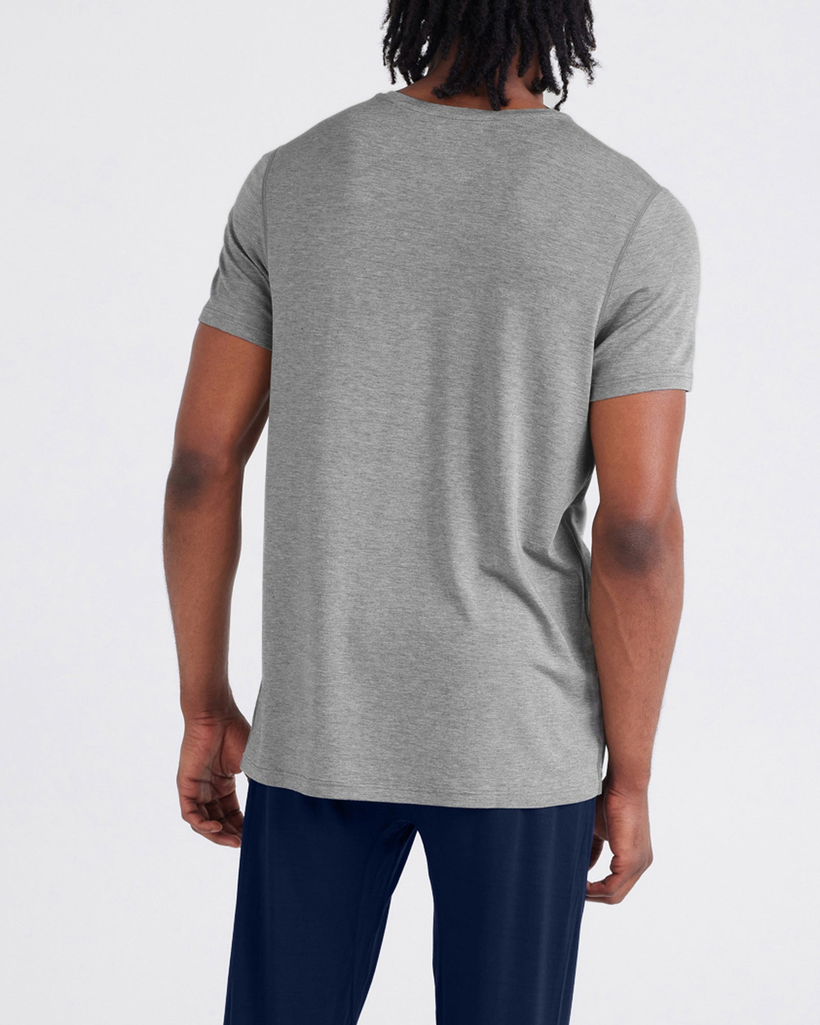 Back - Model wearing Snooze Short Sleeve Tee in Dark Grey Heather