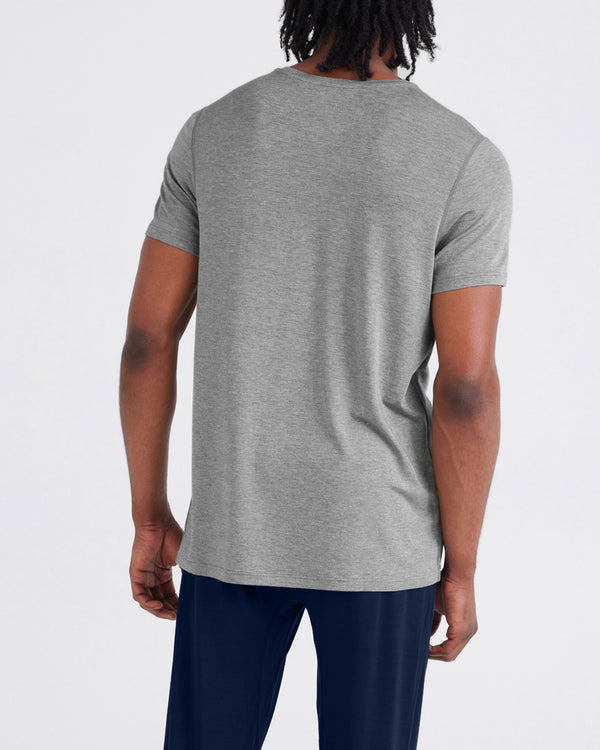 Back - Model wearing Snooze Short Sleeve Tee in Dark Grey Heather
