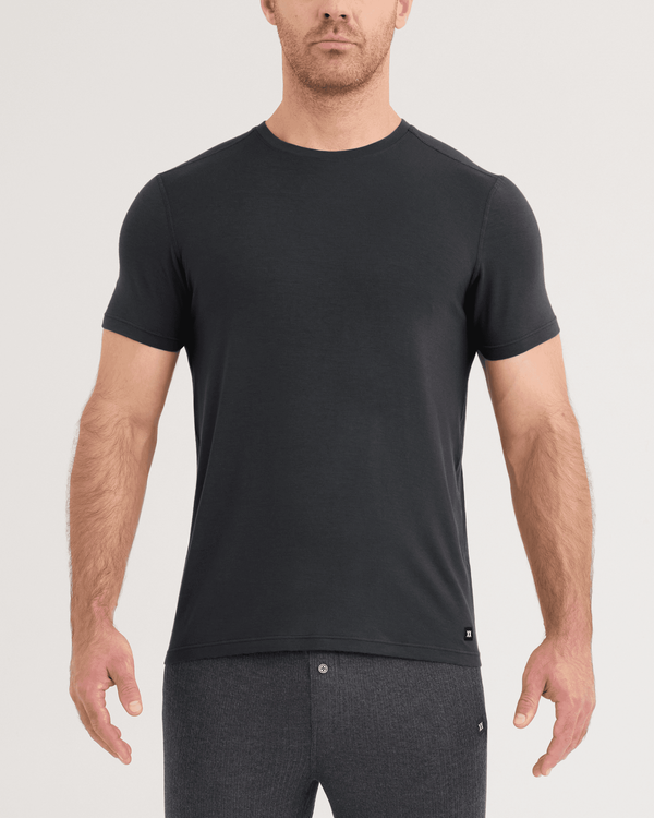 Front - Model wearing Snooze T-Shirt in Washed Black Heather