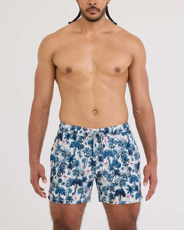 Front - Model wearing Oh Buoy 2N1 Volley 5" in Palm Mix-White Sand