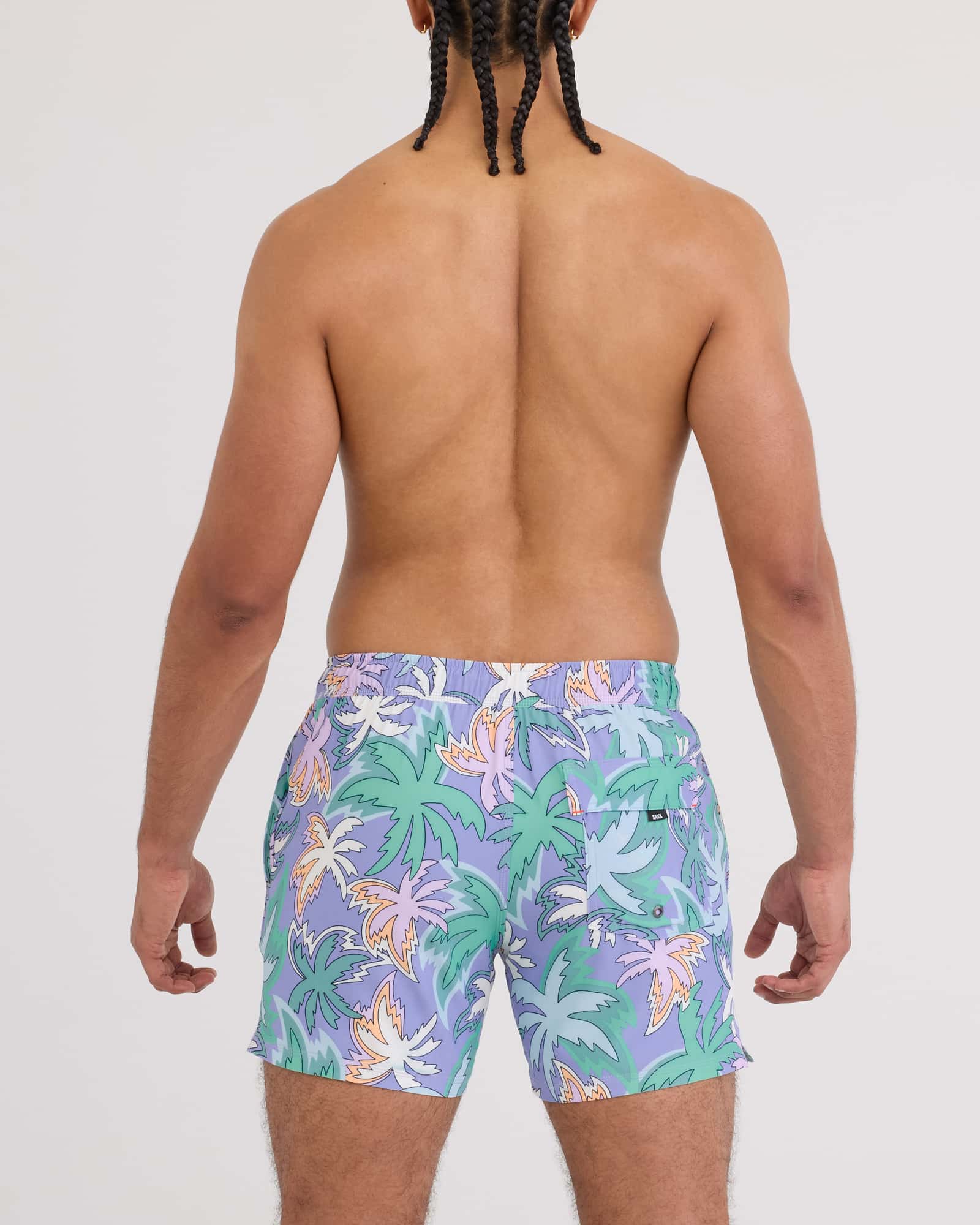 Back - Model wearing Oh Buoy 2N1 Volley 5" in Xanadu-Lavender