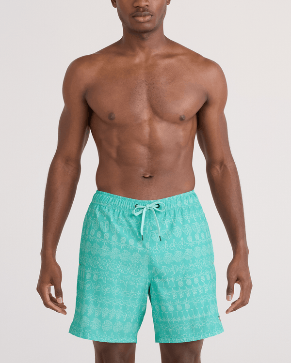 Front - Model wearing  Oh Buoy 2N1 Swim Trunk 7" in Island Lineup-Surf Blue