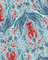 Fabric with red lobster and blue seaweed pattern on a light blue background