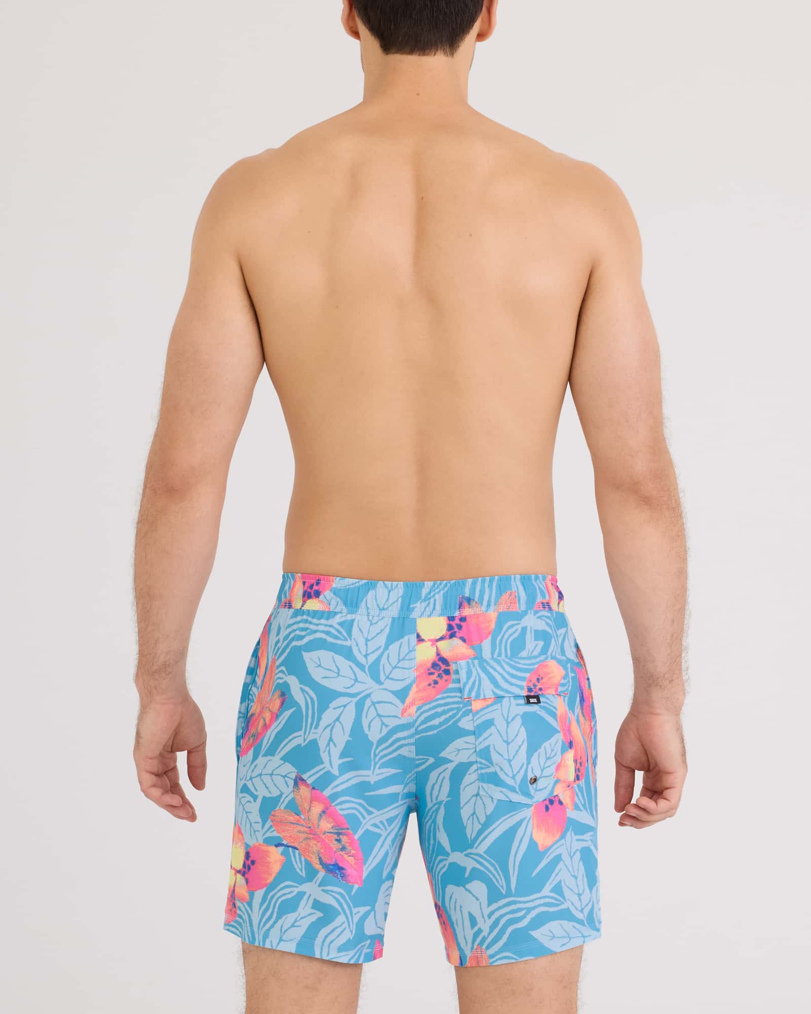 Back - Model wearing Oh Buoy 2N1 Volley 7" in Nocturnal Orchid-Azure