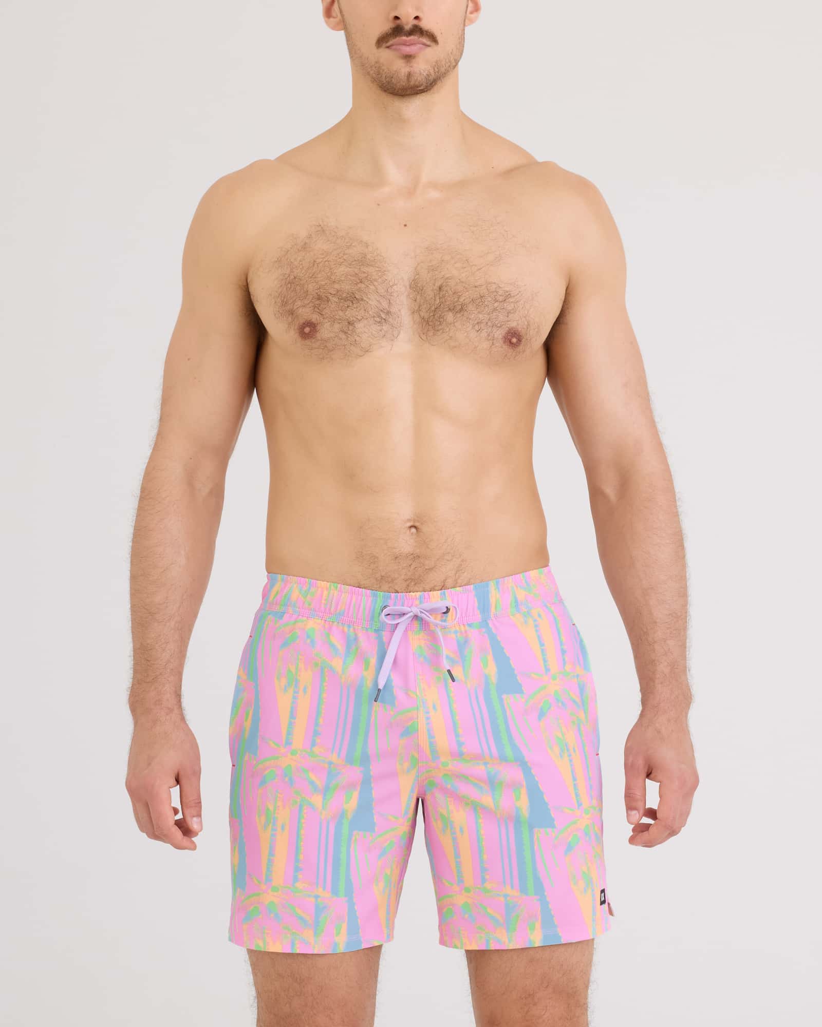 Front - Model wearing Oh Buoy 2N1 Volley 7" in Optic Tropic-Multi