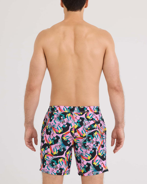 Back - Model wearing Oh Buoy 2N1 Volley 7" in Toucan Party-Taffy