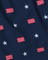 Navy fabric with red and white flag pattern
