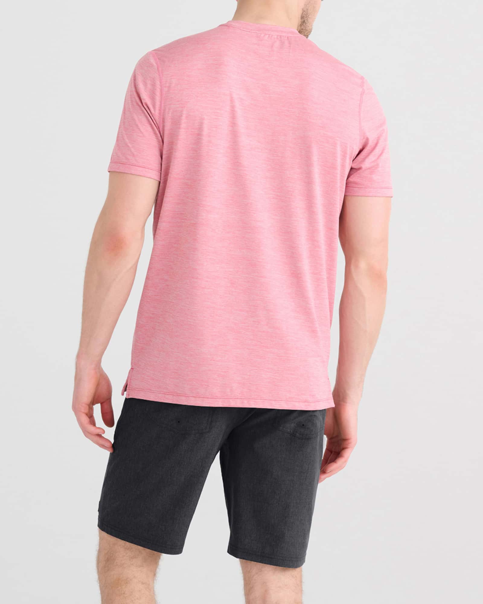 Back - Model wearing Land To Sand 2N1 Short in Black Shade Heather
