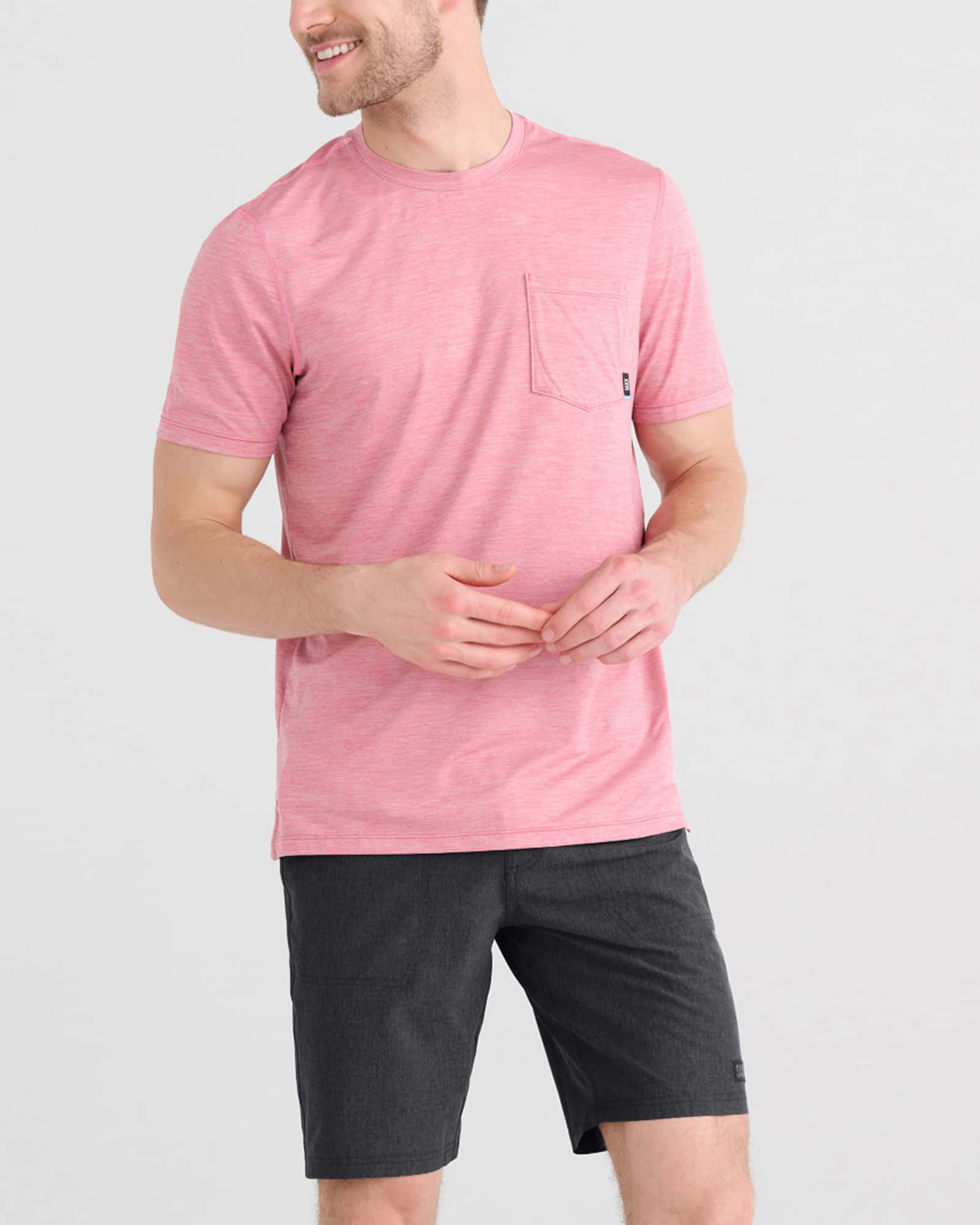 Front - Model wearing Land To Sand 2N1 Short in Black Shade Heather