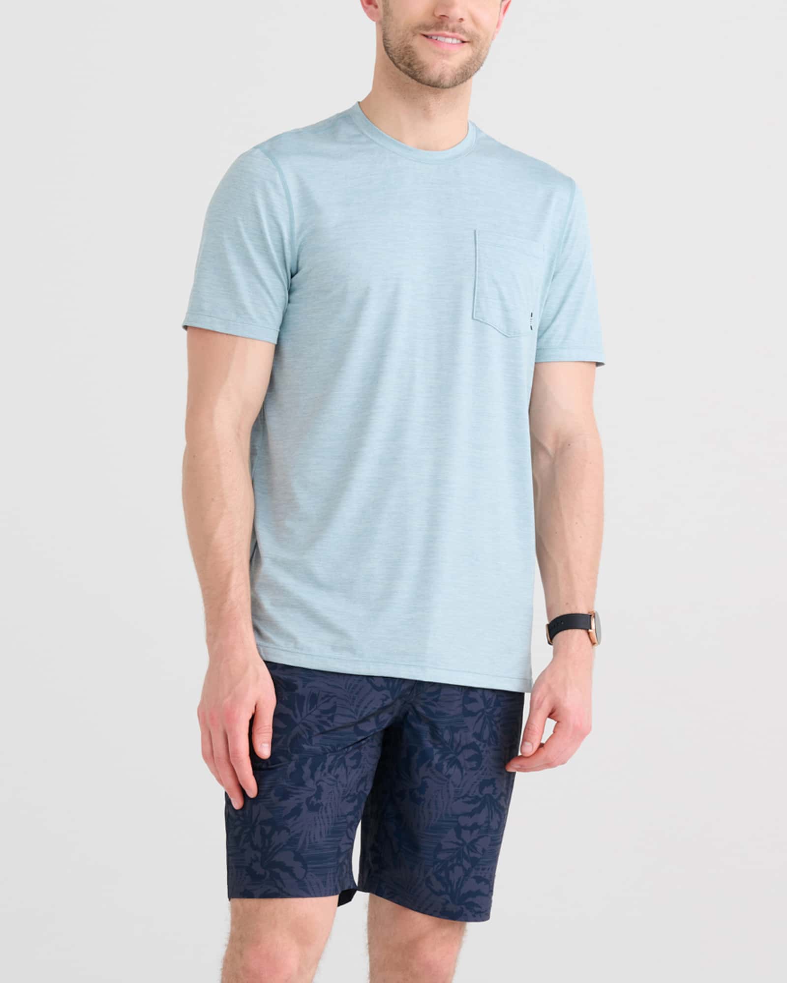 Front - Model wearing Land To Sand 2N1 Short in Jungle Haze- Dark Ink