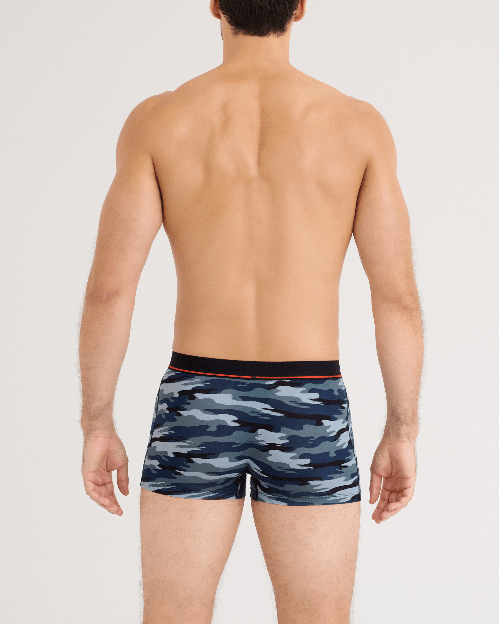Back - Model wearing Non-Stop Stretch Cotton Trunk Fly in Analog Wave Camo