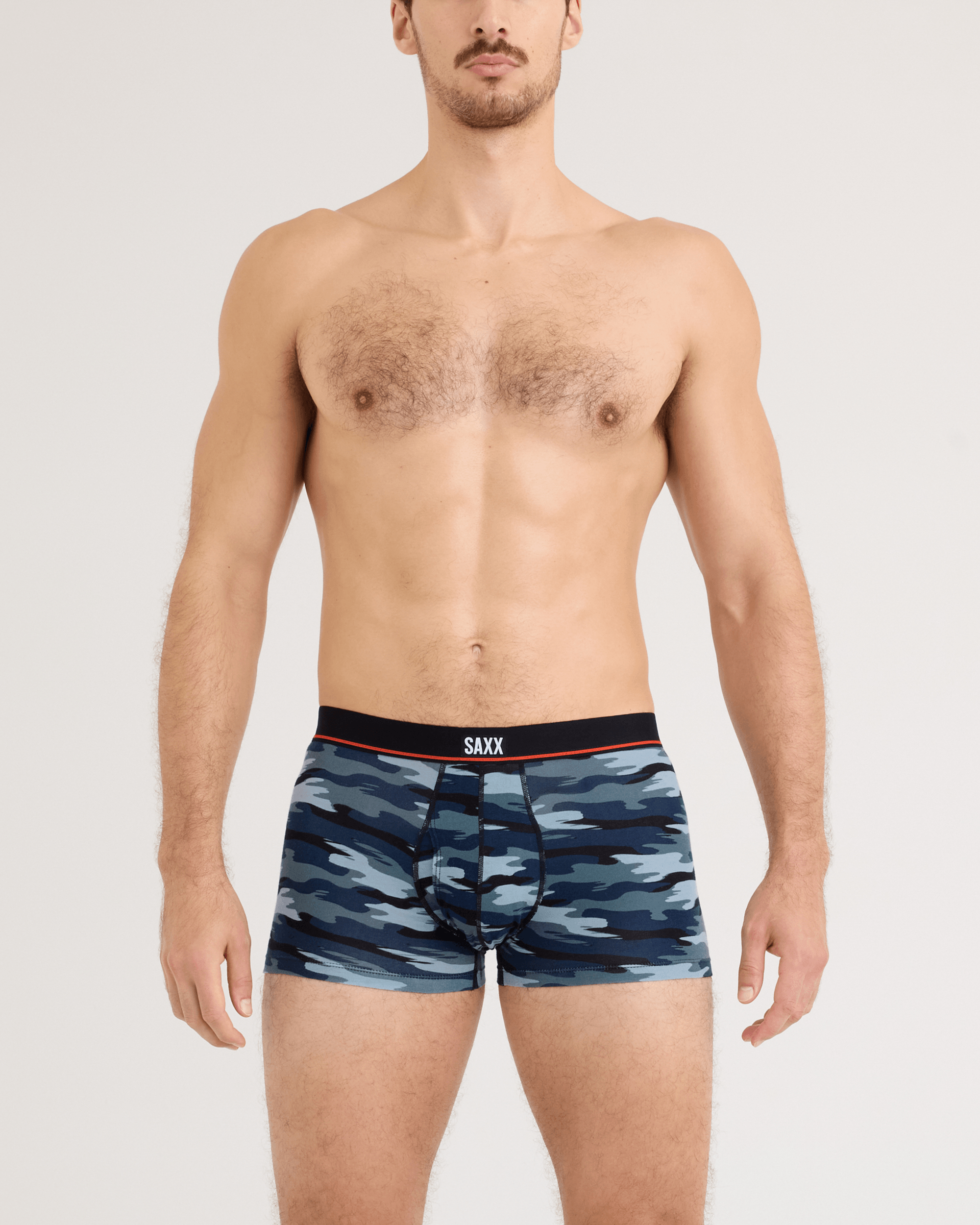 Front - Model wearing Non-Stop Stretch Cotton Trunk Fly  in Analog Wave Camo