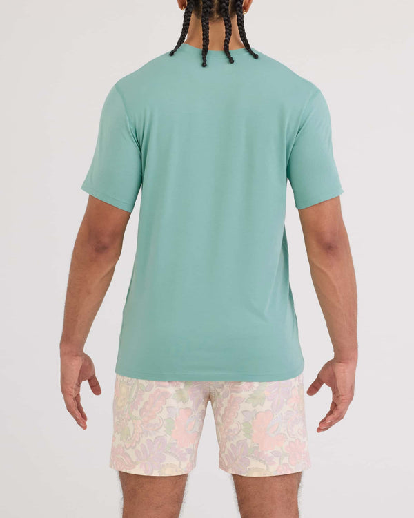 Back - Model wearing Droptemp Cooling Cotton Tee in Aquifer