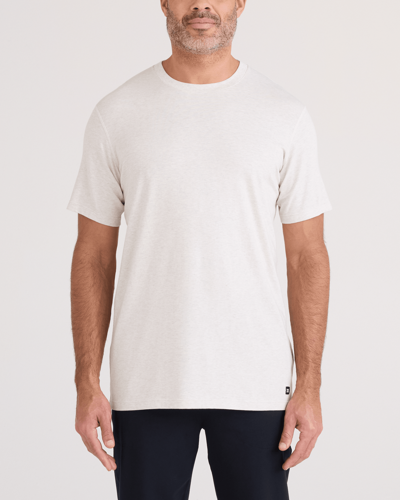 Front - Model wearing  DropTemp Cooling Cotton Tee in Steel Heather