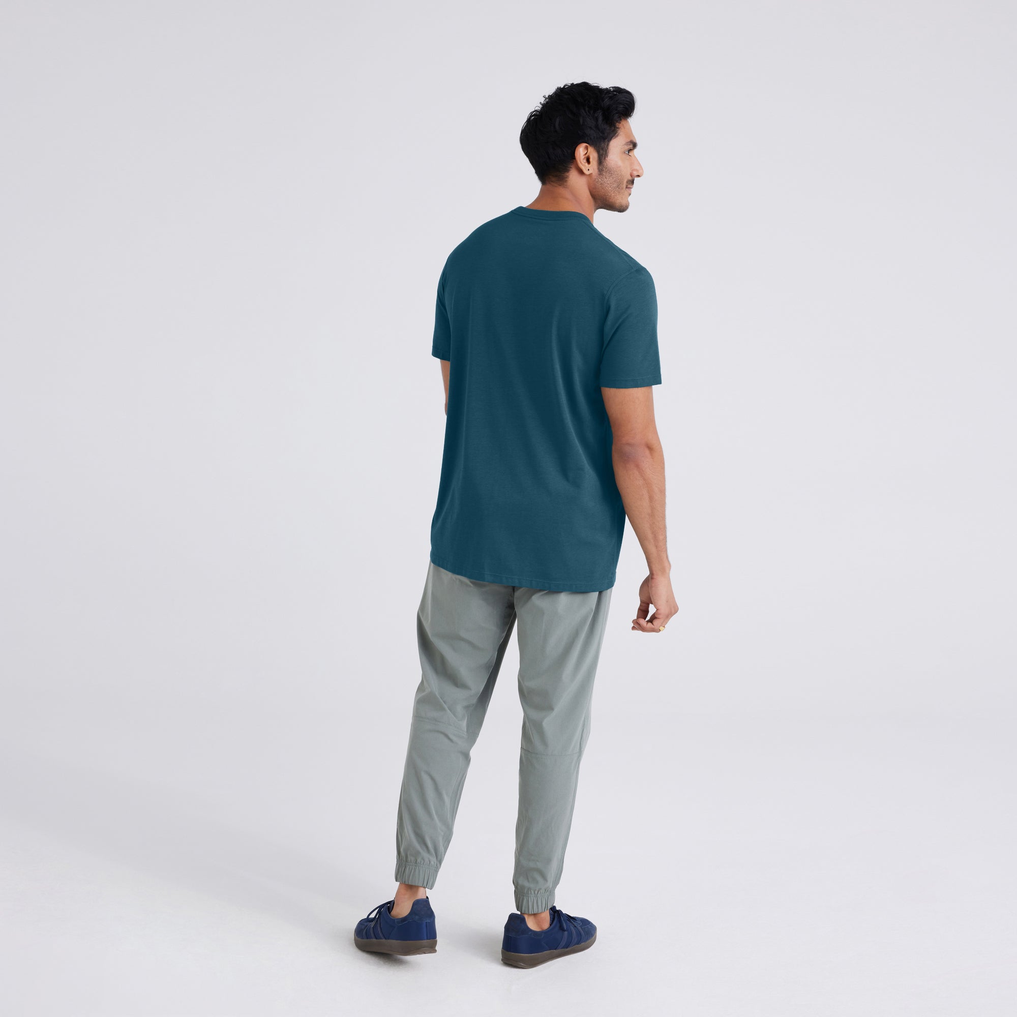 Back - Model wearing  Droptemp® Cooling Cotton Short Sleeve Crew in Storm