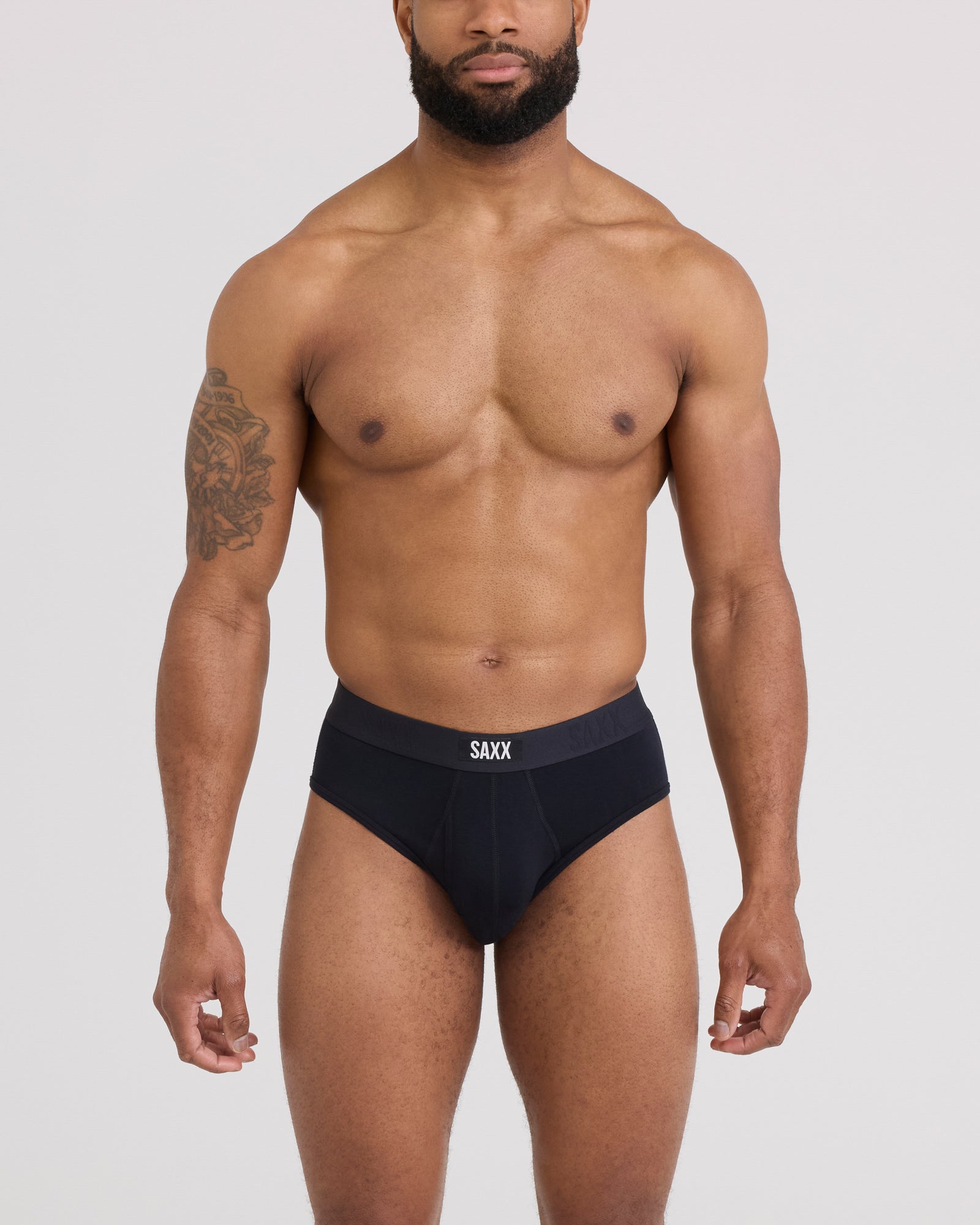 Front - Model wearing Vibe Xtra Brief in Black