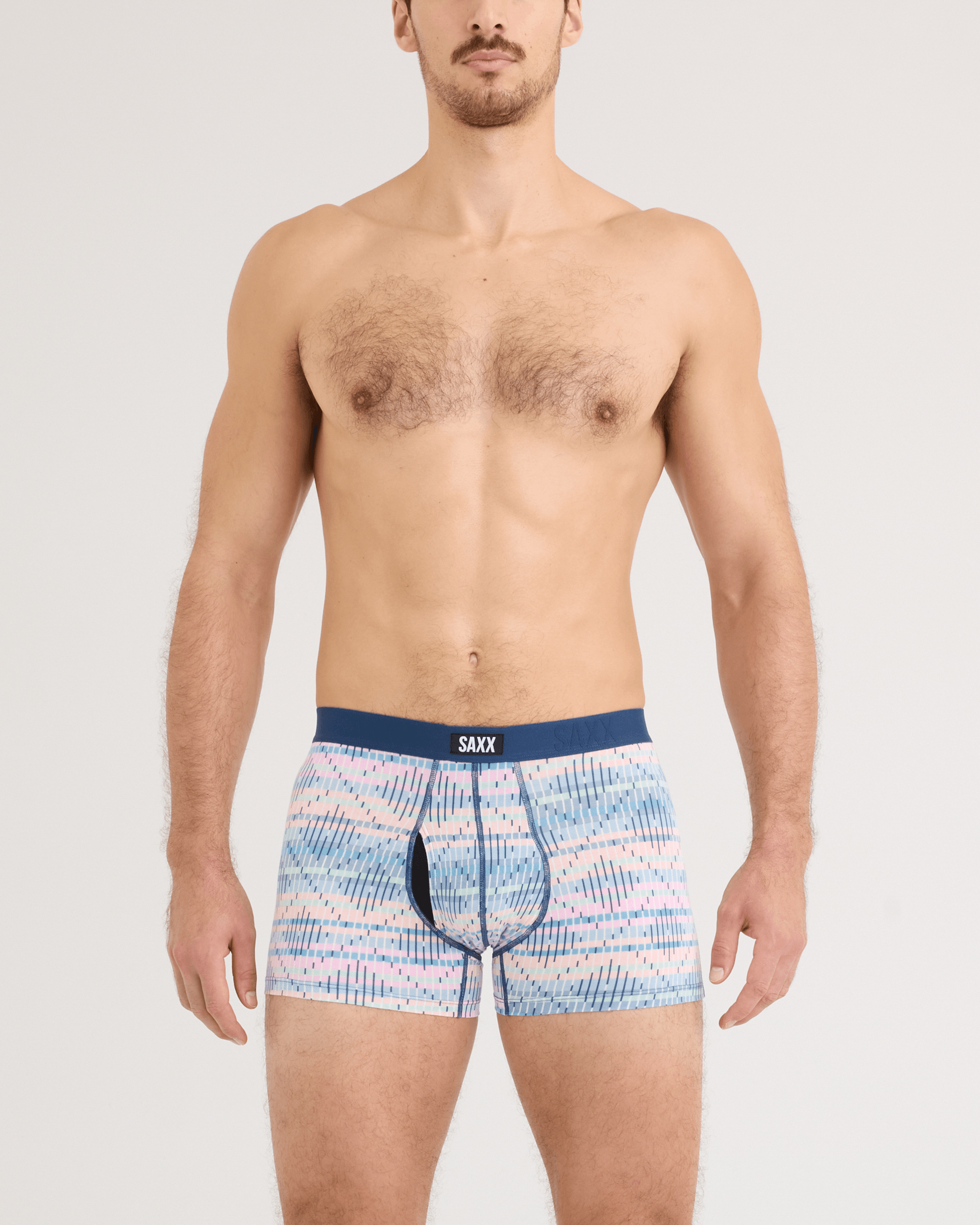 Front - Model wearing Vibe Xtra Soft Comfort Trunk Fly in Summer Weave-Multi