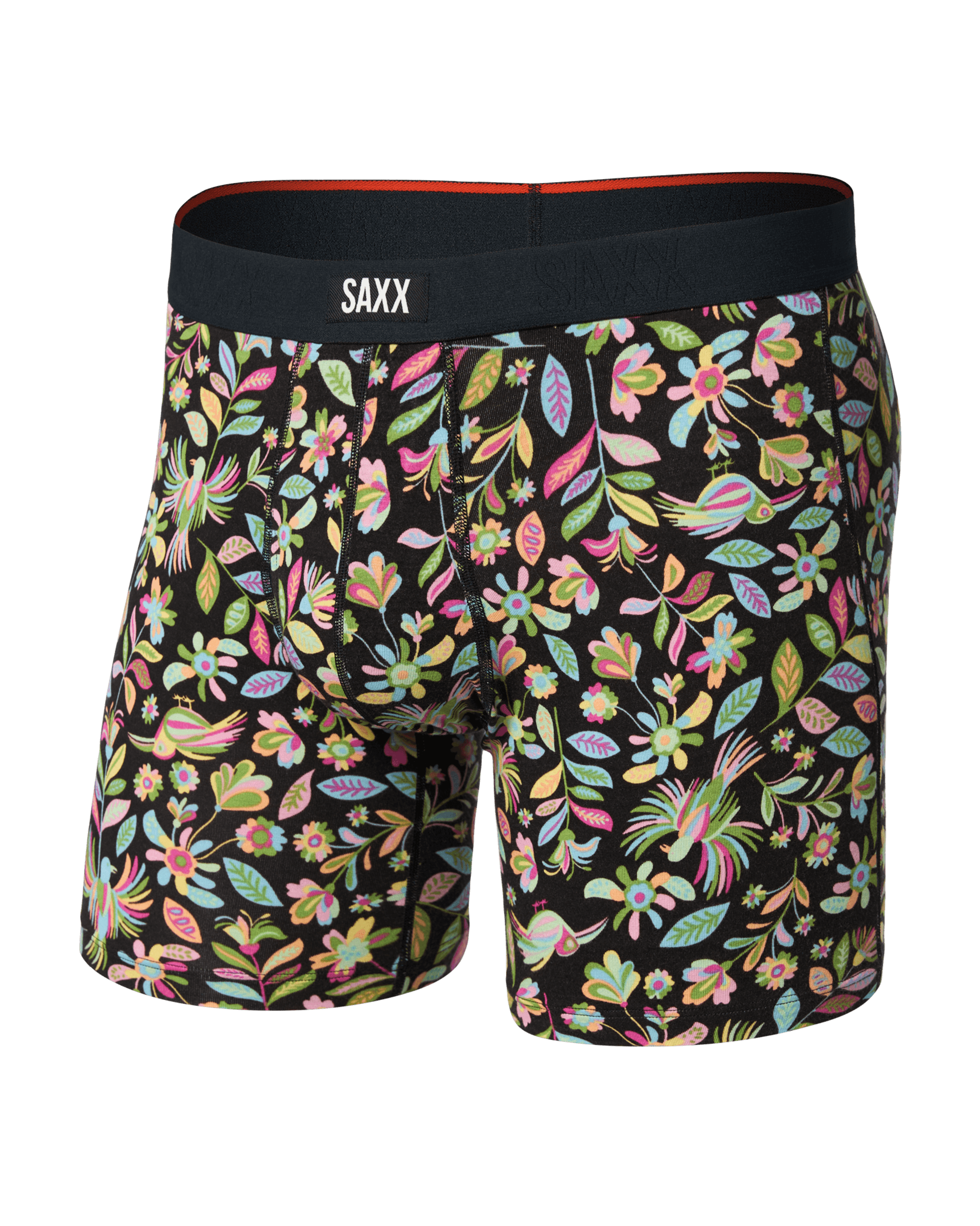 Front of Vibe Xtra Soft Comfort Boxer Brief Fly in Amate Garden-Black