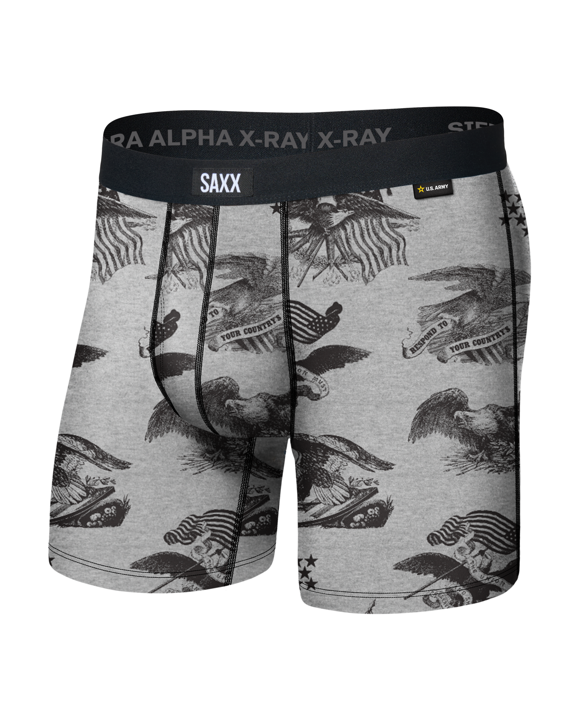 Front of Vibe Xtra Soft Comfort Boxer Brief in Army Eagle-Grey Heather