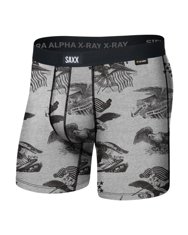 Front of Vibe Xtra Soft Comfort Boxer Brief in Army Eagle-Grey Heather