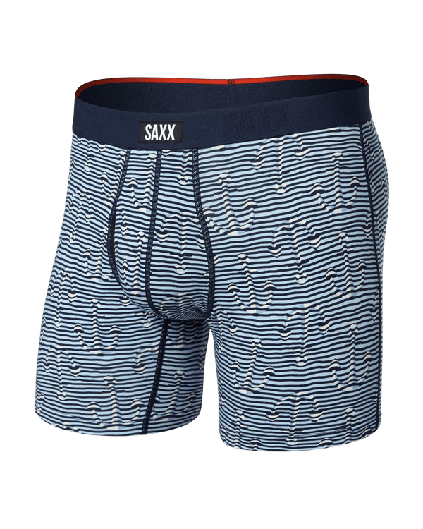 Front of Vibe Xtra Soft Comfort Boxer Brief Fly in Anchor Stripe-Blue