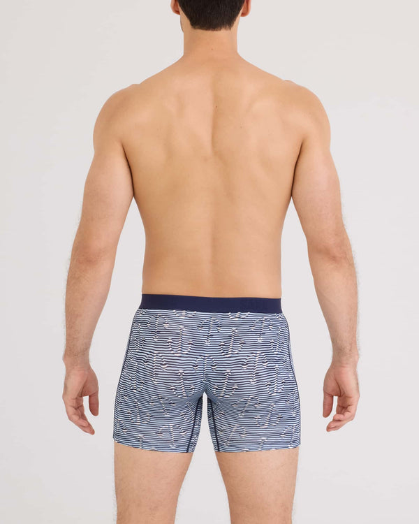 Back - Model wearing  Vibe Xtra Soft Comfort Boxer Brief Fly in Anchor Stripe-Blue