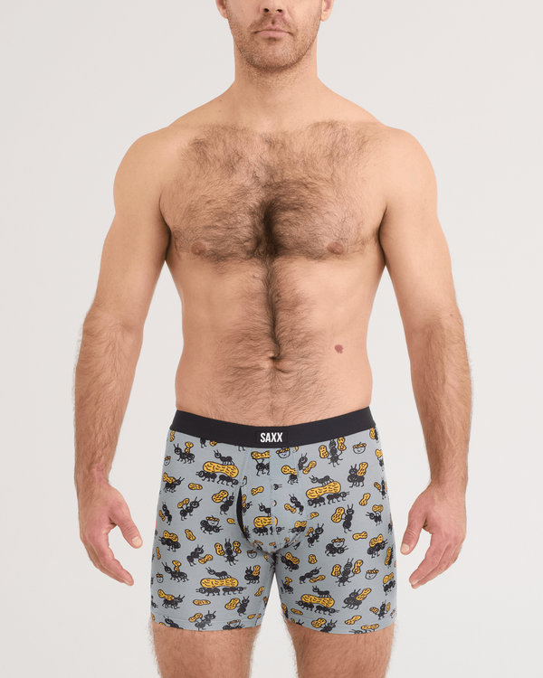Front - Model wearing Vibe Xtra Soft Comfort Boxer Brief in Ants In Your Pants-Silver Pine