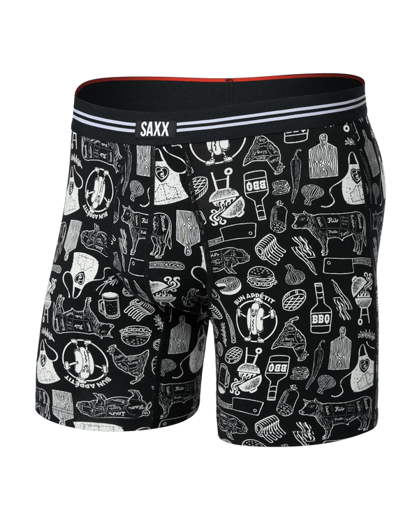 Front of Vibe Xtra Soft Comfort Boxer Brief Fly in Bun Appetit-Black